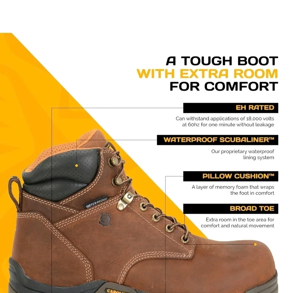 Carolina Waterproof Steel Toe Work Boots Brown Leather Lace Up Mens